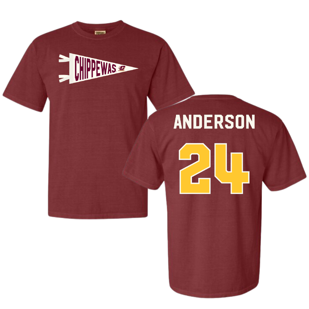 Central Michigan University Basketball Maroon Pennant Comfort Colors Tee - #24 Taylor Anderson