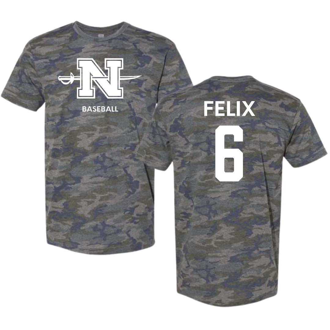 Nicholls State University Baseball Vintage Camo Tee - #6 Garrett Felix