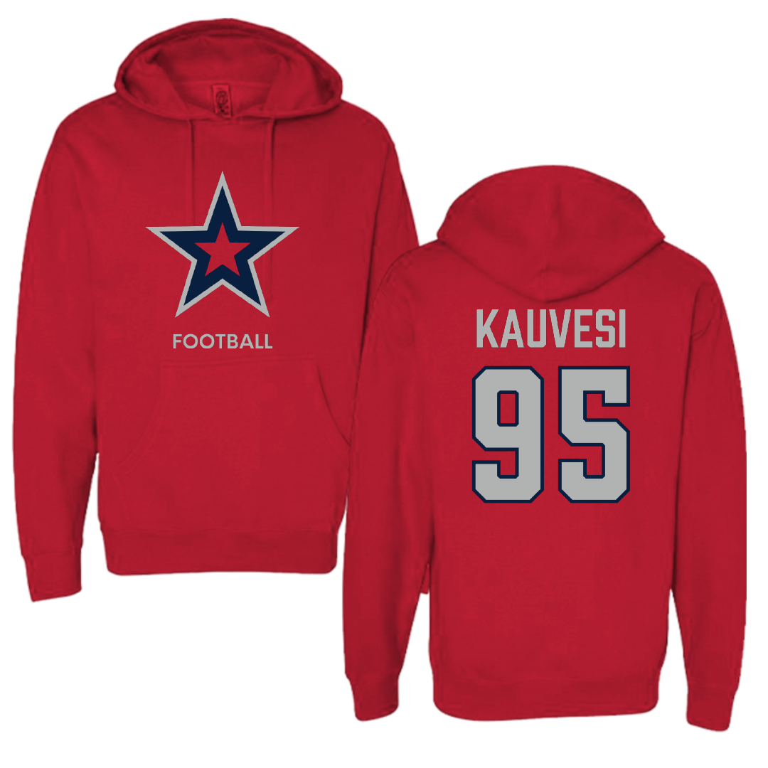 Robert Morris University Football Red Mascot Hoodie - #95 Josh Kauvesi