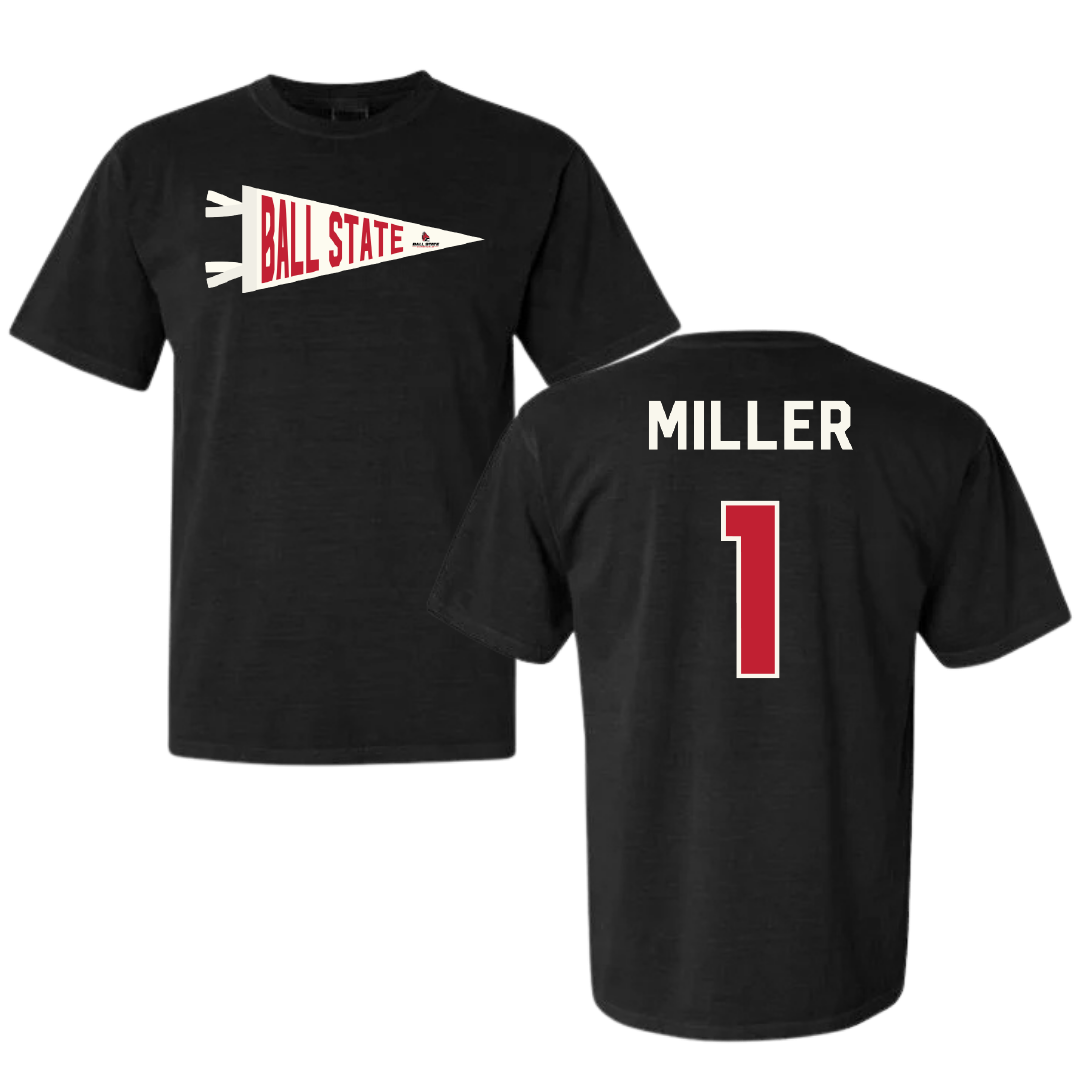 Ball State University Baseball Black Pennant Comfort Colors Tee - #1 Grant Miller