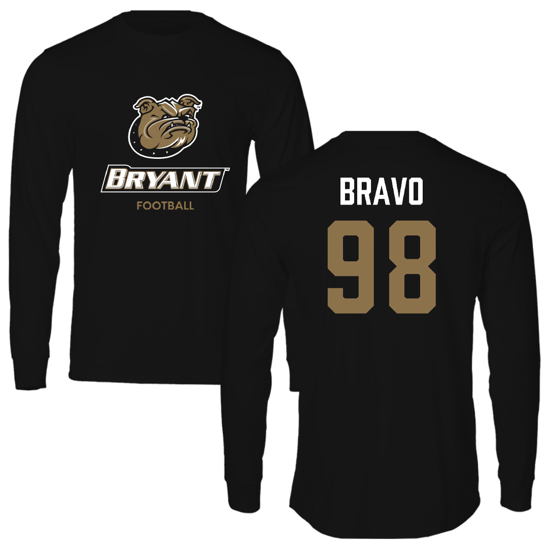 Bryant University Football Black Performance Long Sleeve - #98 Gustavo Bravo