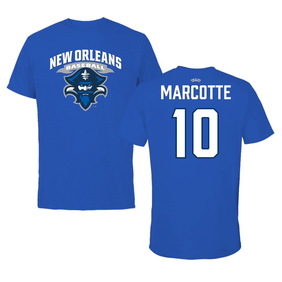 University of New Orleans Baseball Blue Mascot Performance Tee - #10 Riley Marcotte
