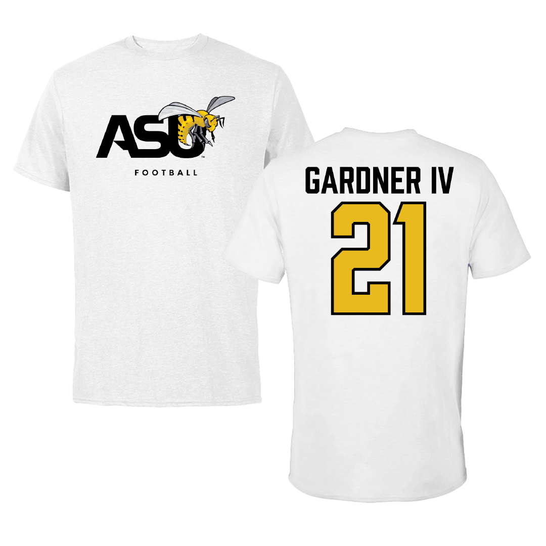 Alabama State University Football White ASU Tee - #21 JR Gardner IV