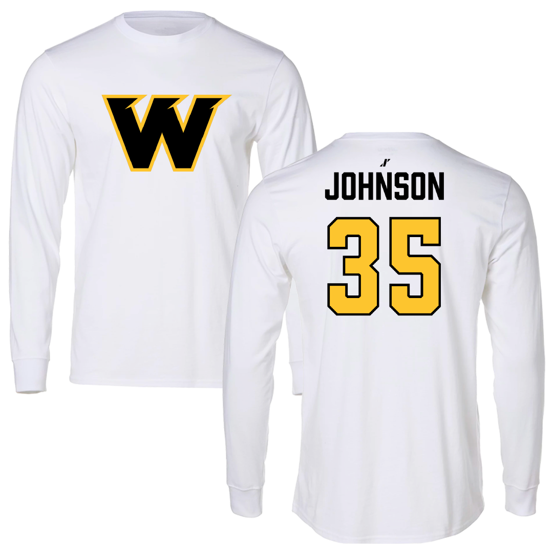 Wayne State College (Nebraska) Football White Performance Long Sleeve - #35 Luke Johnson