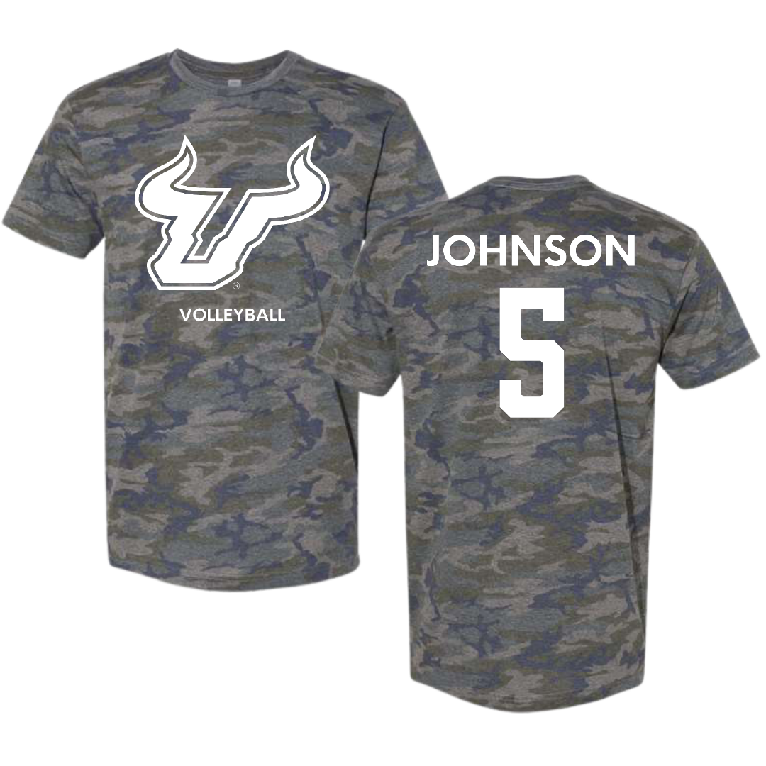 University of South Florida Volleyball (W) Vintage Camo Tee - #5 Tatiana Johnson