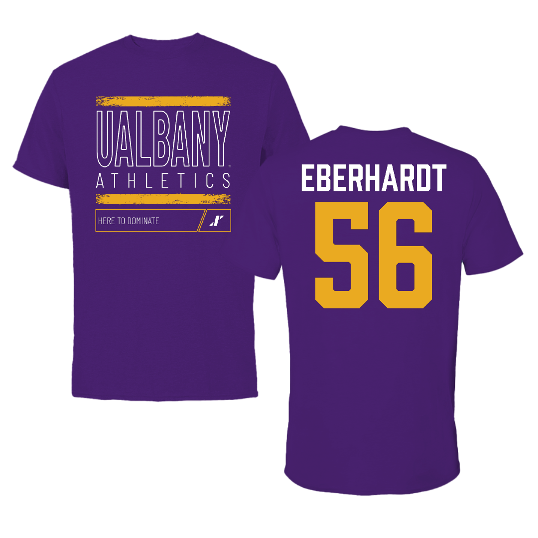 University at Albany Football Purple Dominate Tee - #56 Neco Eberhardt