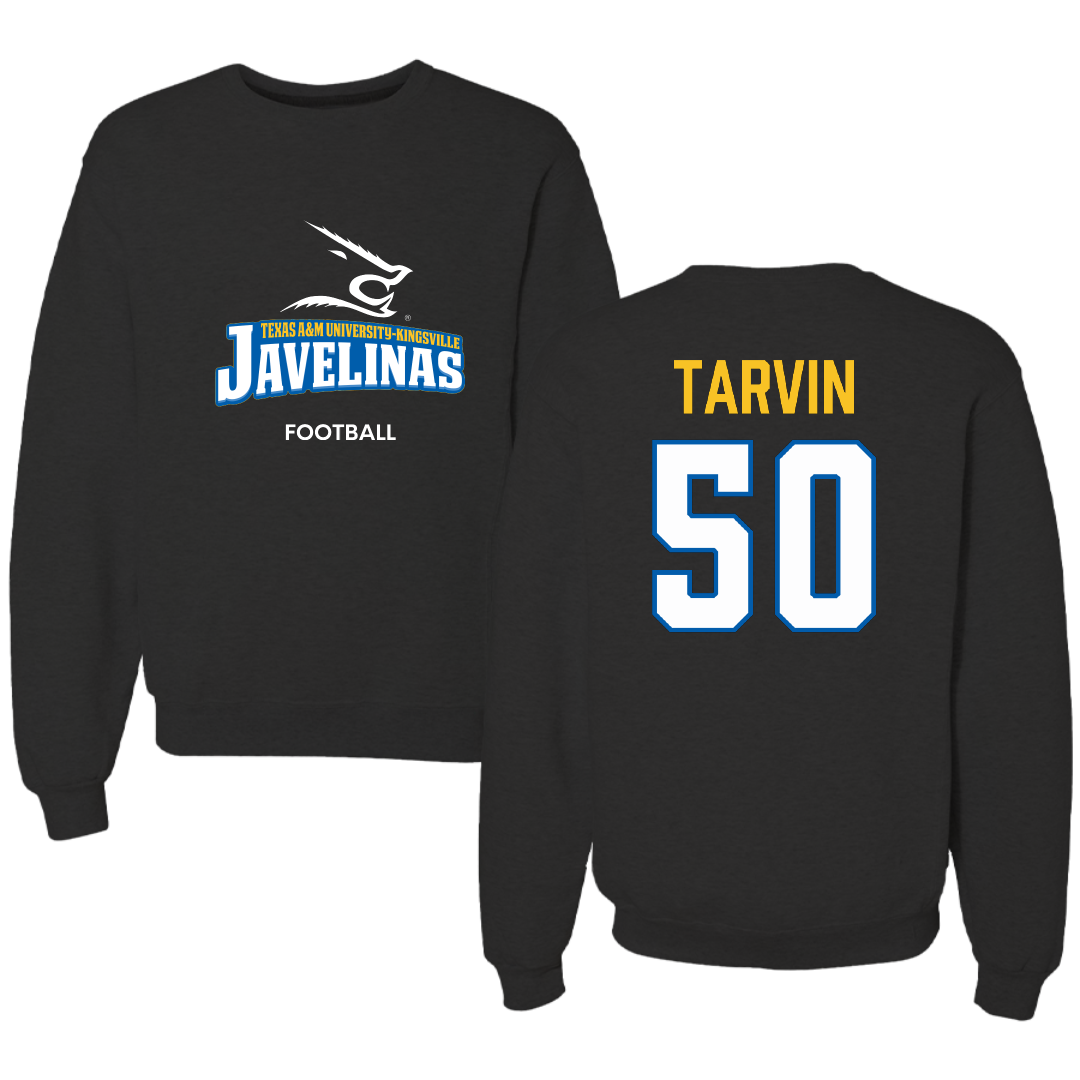 Texas A&M University-Kingsville Football Black Crewneck - #50 Joe Tarvin