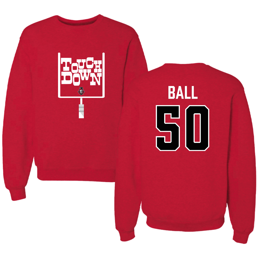 Austin Peay State University Football Red Touchdown Crewneck - #50 Kendyle Ball