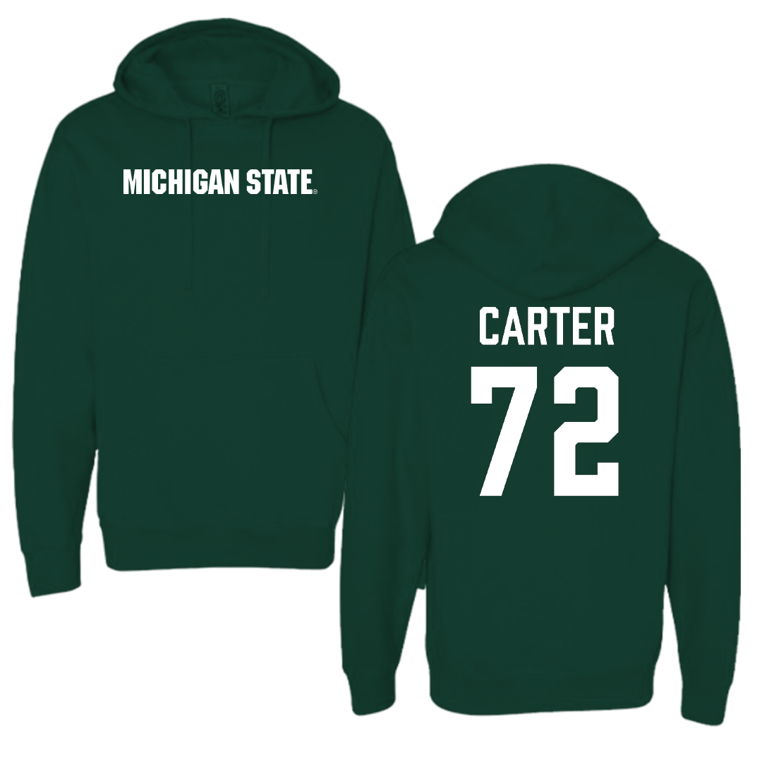 Michigan State University Football Forest Green Hoodie - #72 Caleb Carter