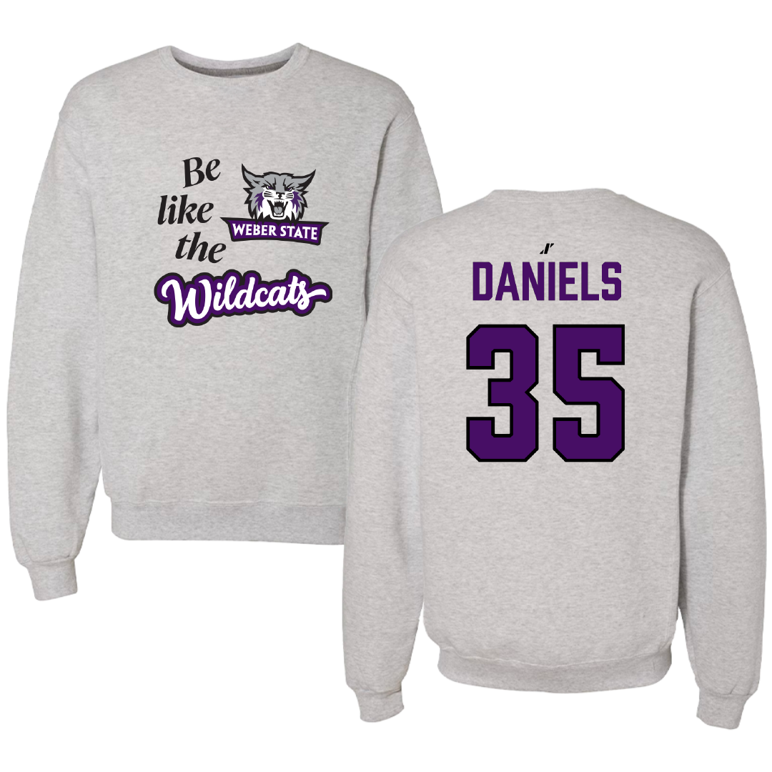 Weber State University Football Light Gray Be Like Us Crewneck - #35 Rishi Daniels