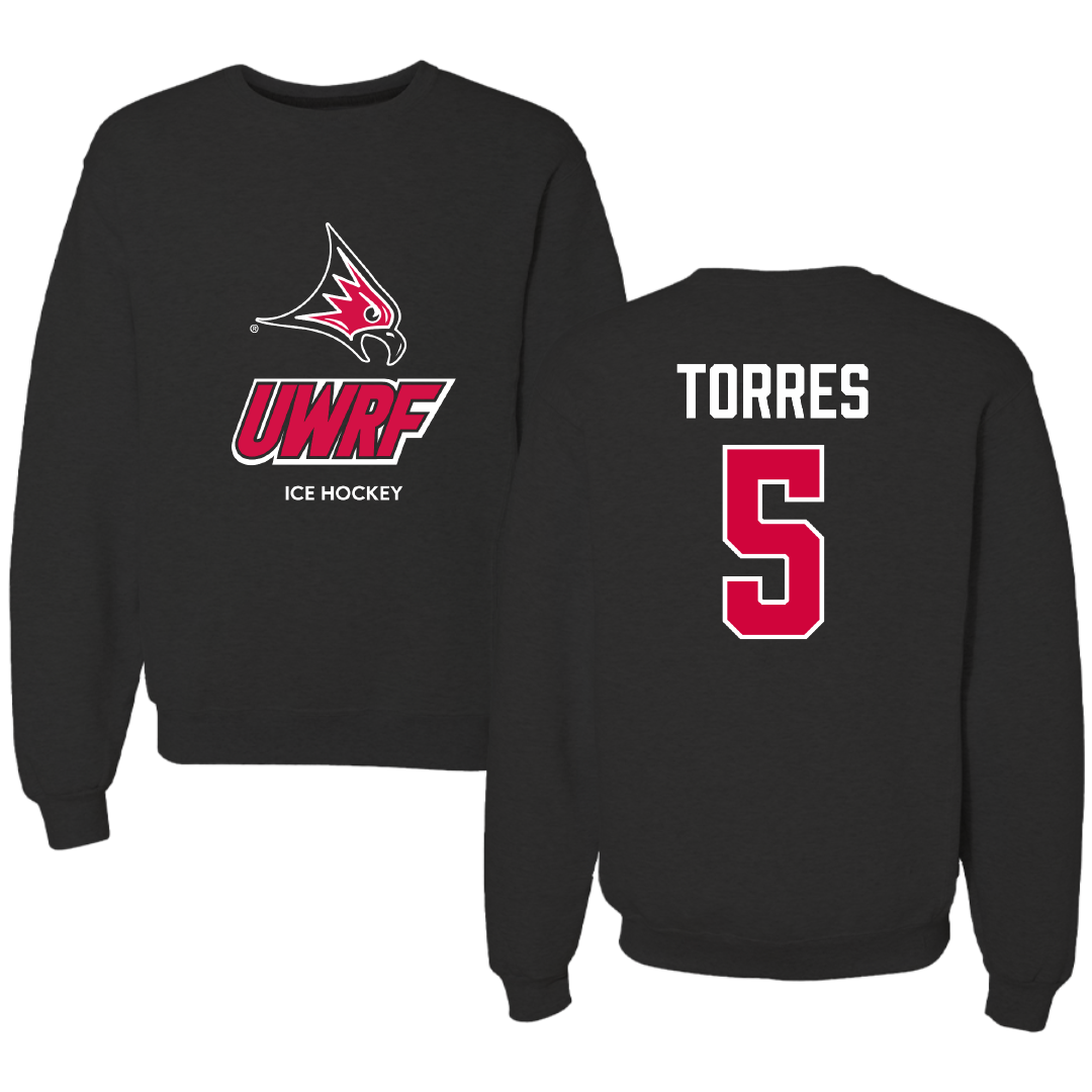 University of Wisconsin-River Falls Ice Hockey (M) Black Crewneck - #5 Aidan Torres
