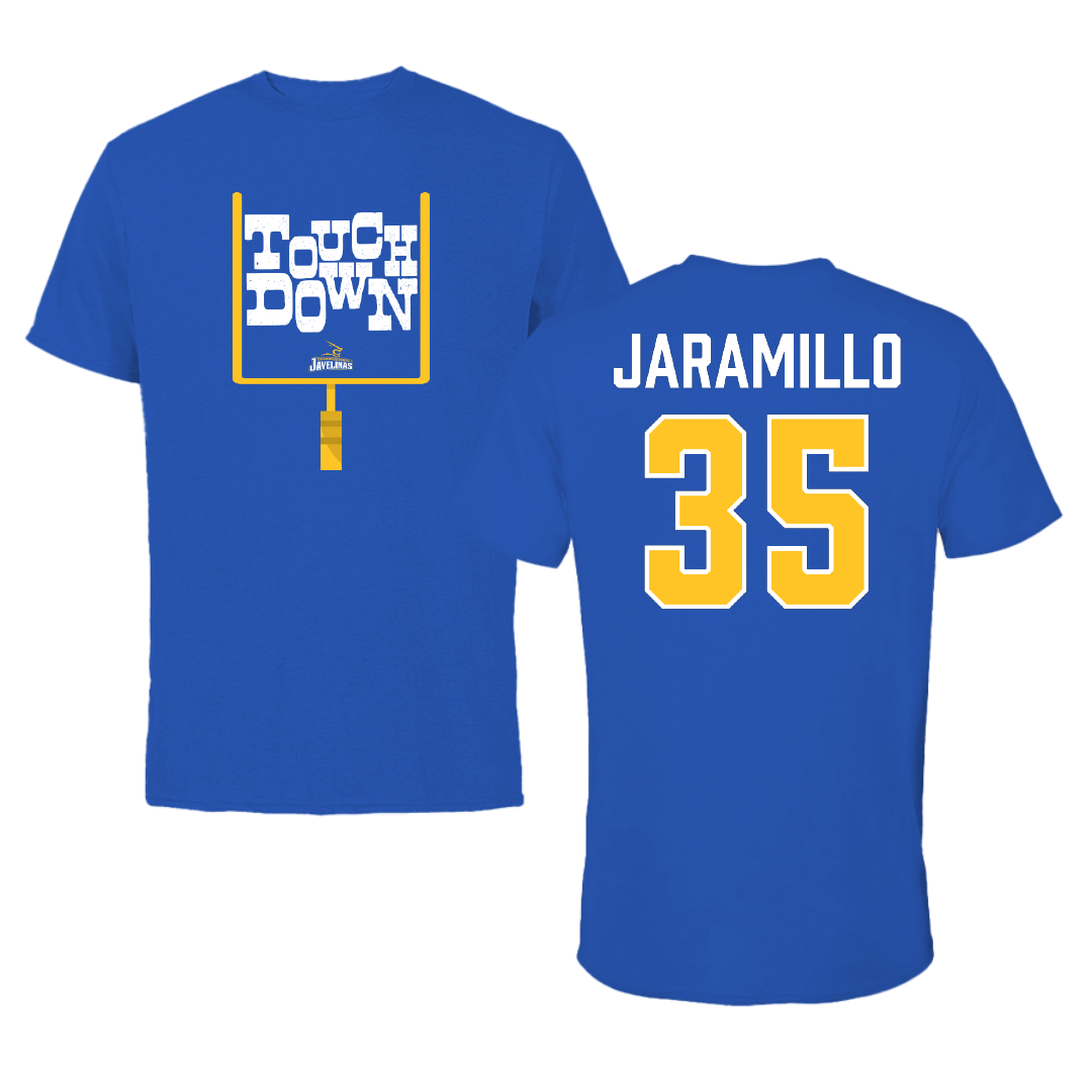 Texas A&M University-Kingsville Football Blue Touchdown Tee - #35 Luis Jaramillo