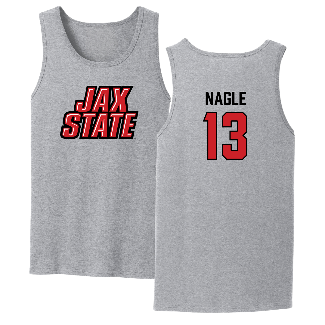 Jacksonville State University Soccer Sport Gray Tank Top - #13 Tia Nagle