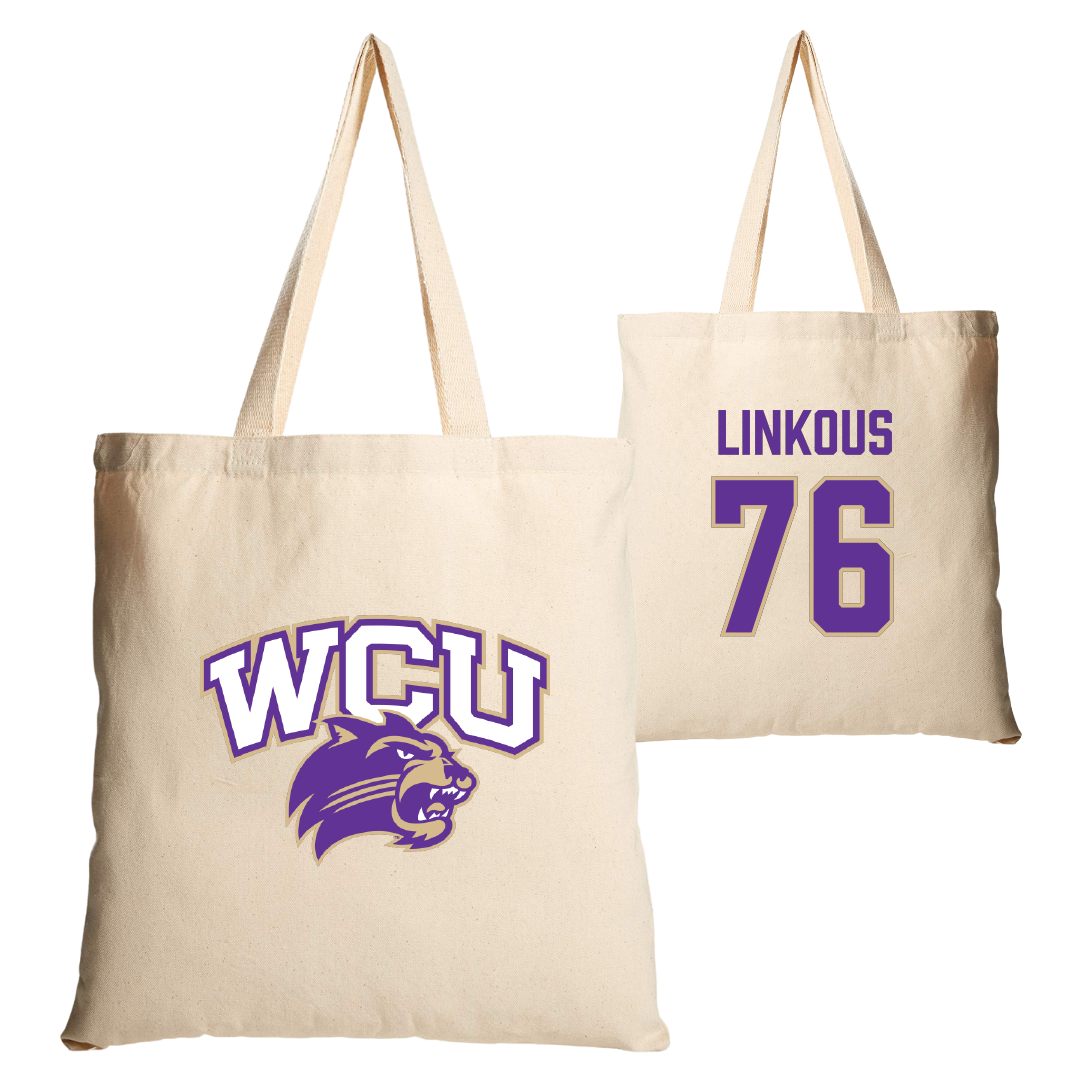 Western Carolina University Football Tan Canvas Tote Bag - #76 Nathan Linkous