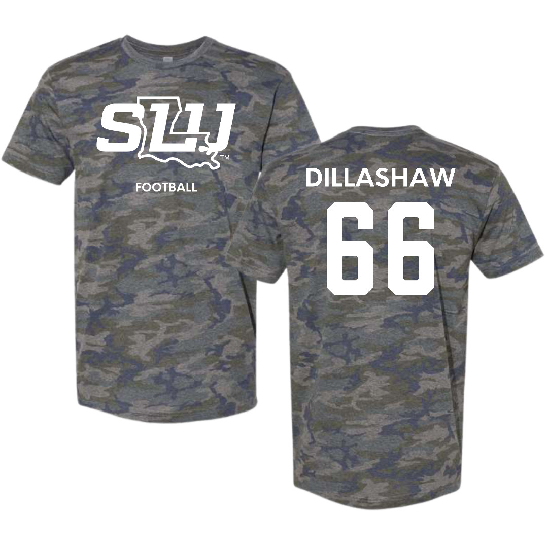 Southeastern Louisiana University Football Vintage Camo Tee - #66 Carson Dillashaw