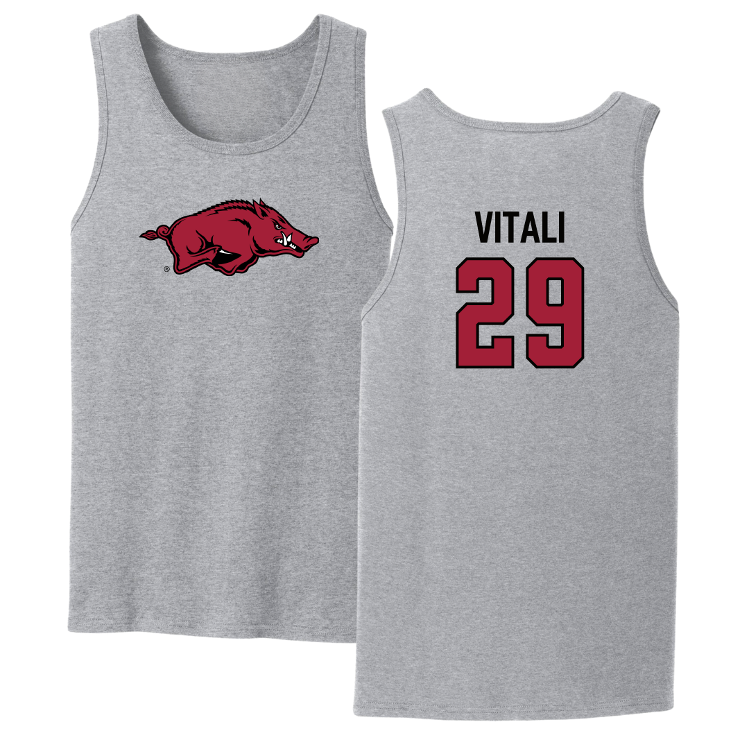 University of Arkansas Soccer Sport Gray Tank Top - #29 Evie Vitali