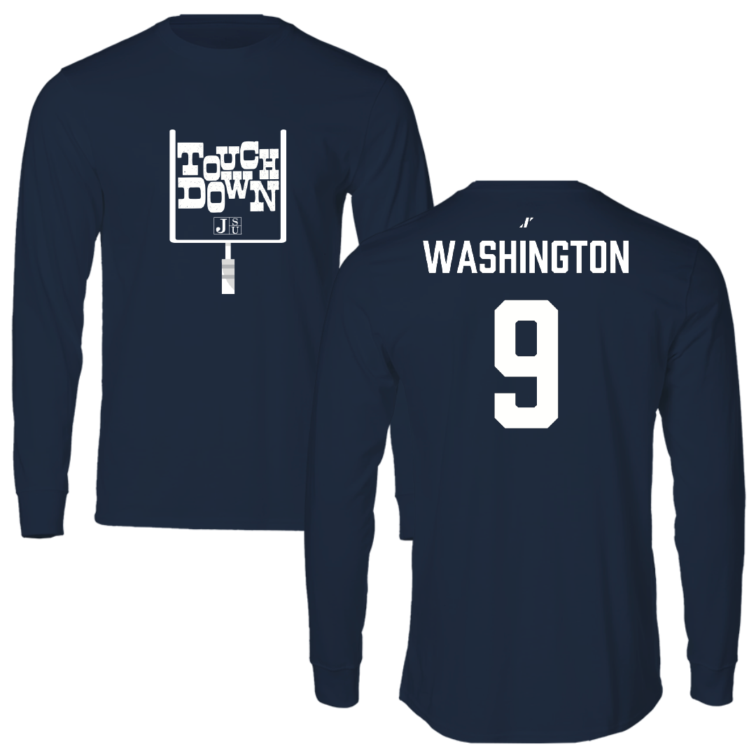 Jackson State University Football Navy Touchdown Long Sleeve - #9 BJ Washington