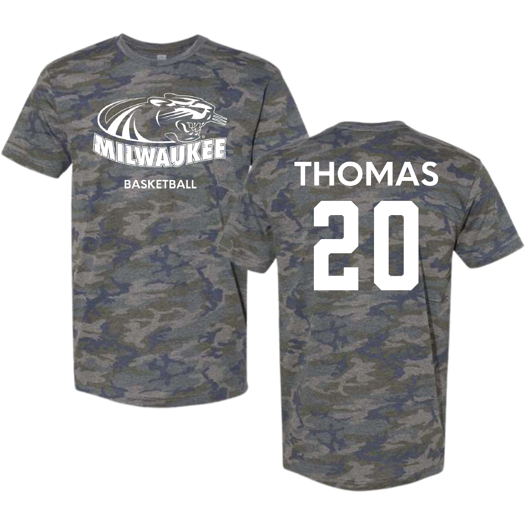 University of Wisconsin-Milwaukee Basketball (M) Vintage Camo Tee - #20 Maurice Thomas