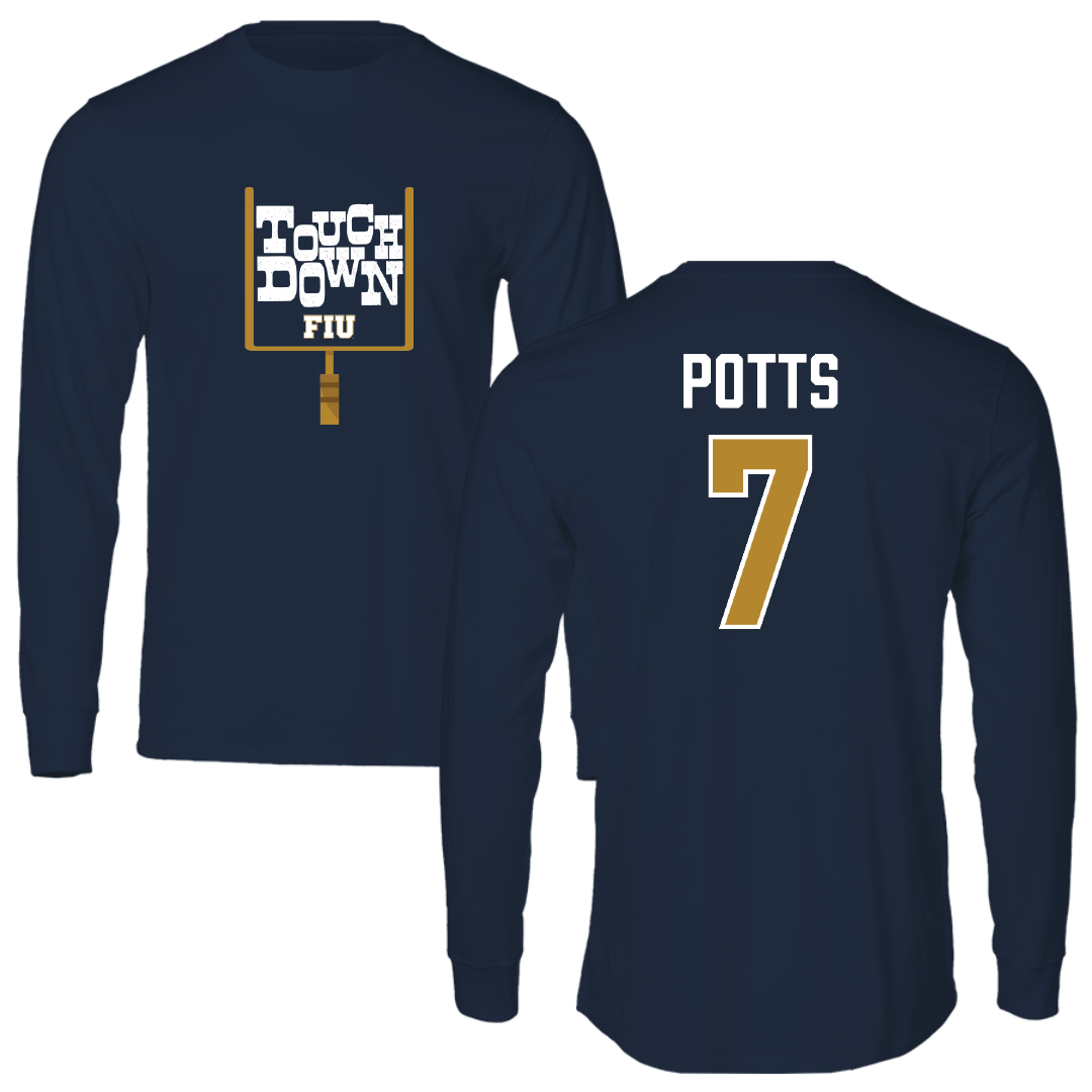 Florida International University Football Navy Touchdown Performance Long Sleeve - #7 Jamal Potts