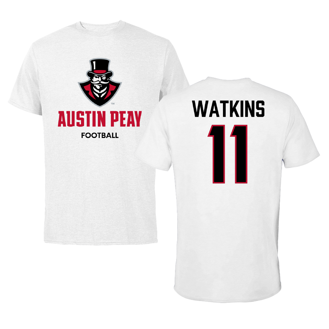 Austin Peay State University Football White Tee - #11 Ty Watkins