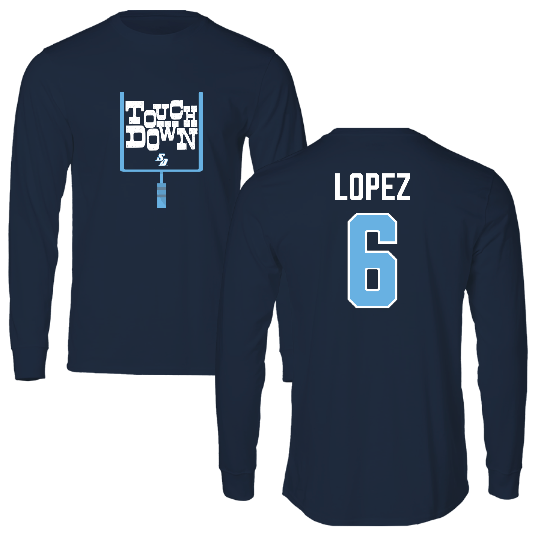 University of San Diego Football Navy Touchdown Long Sleeve - #6 Ruben Lopez