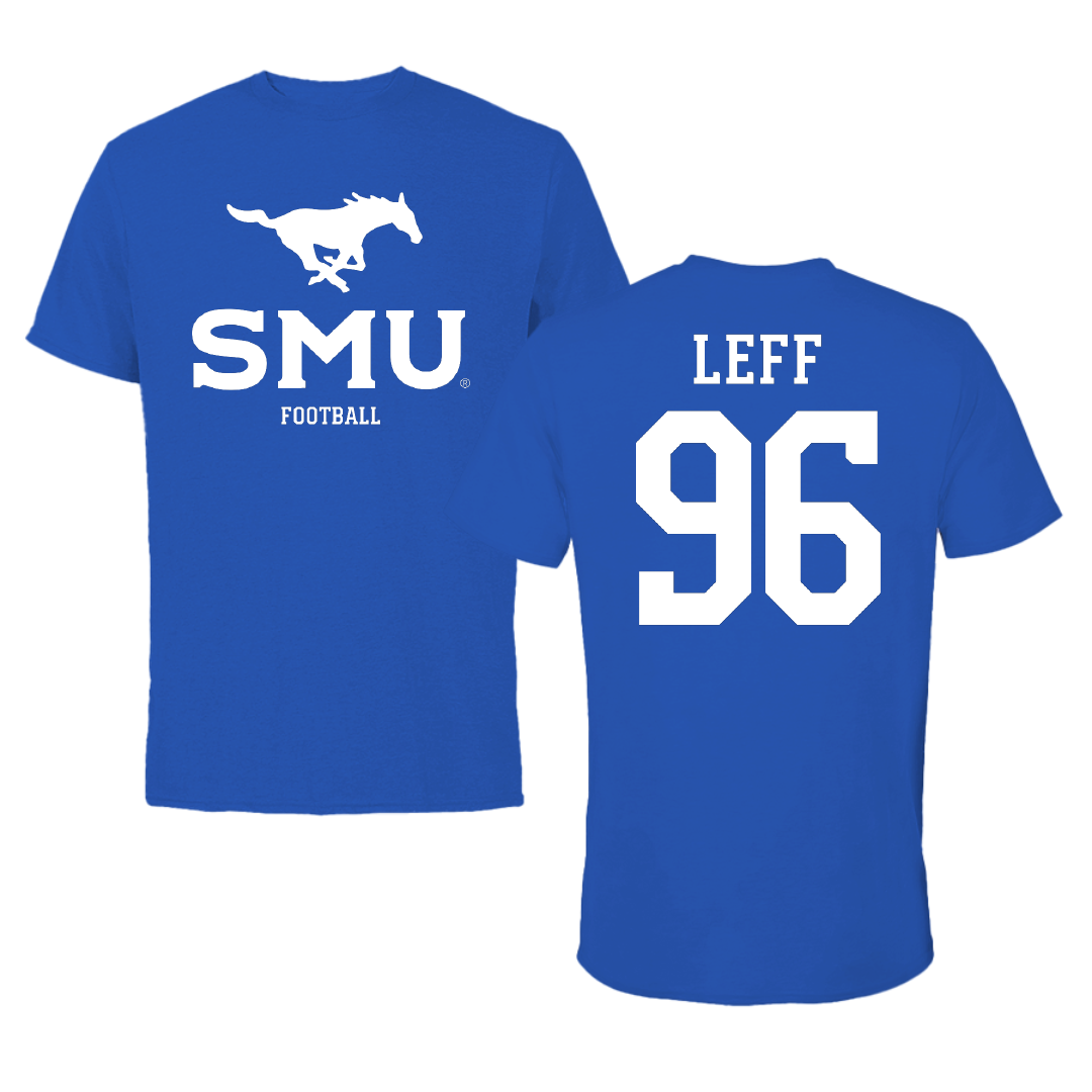 Southern Methodist University Football Blue Mascot Performance Tee - #96 Josh Leff