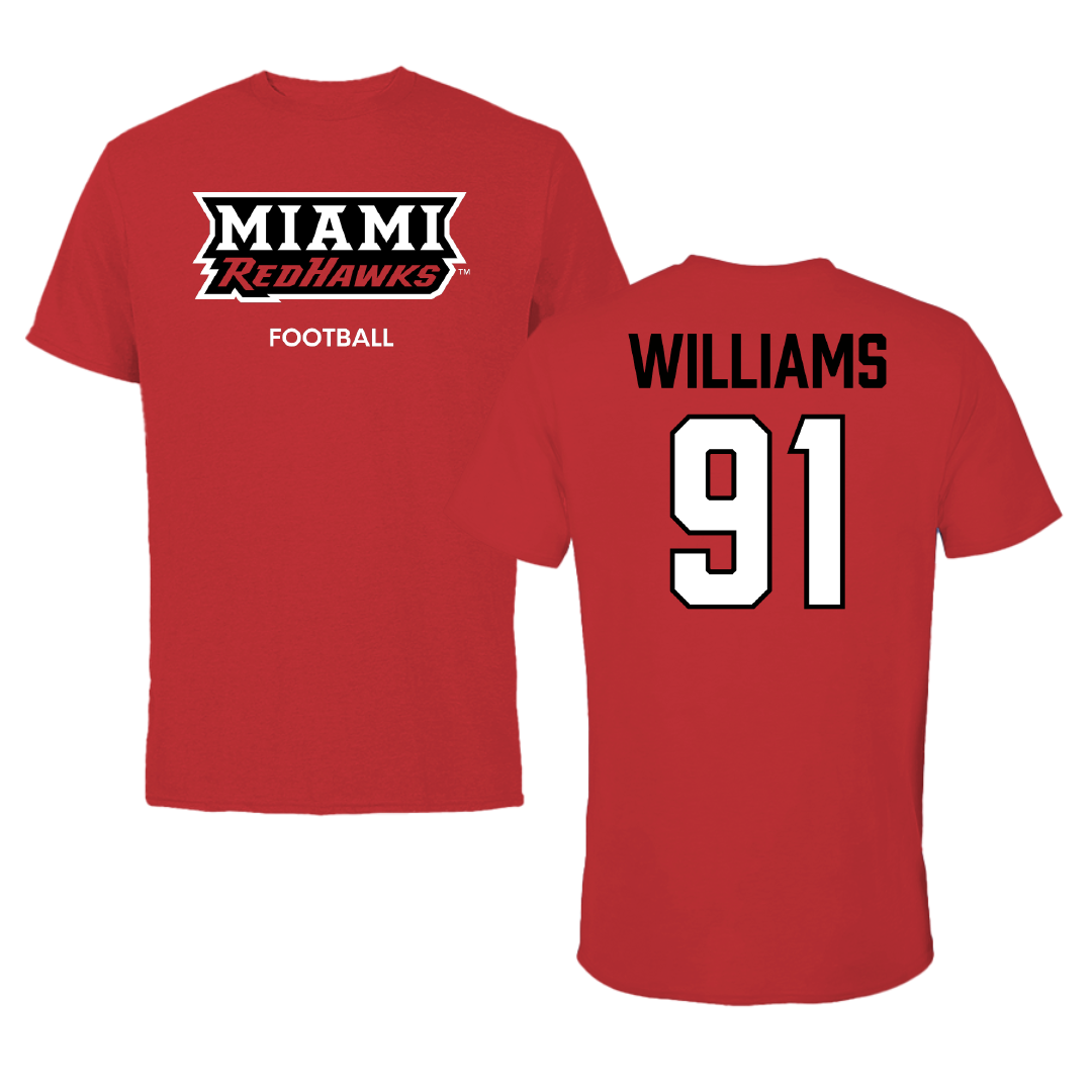 Miami University (Ohio) Football Red Performance Tee - #91 Sam Williams