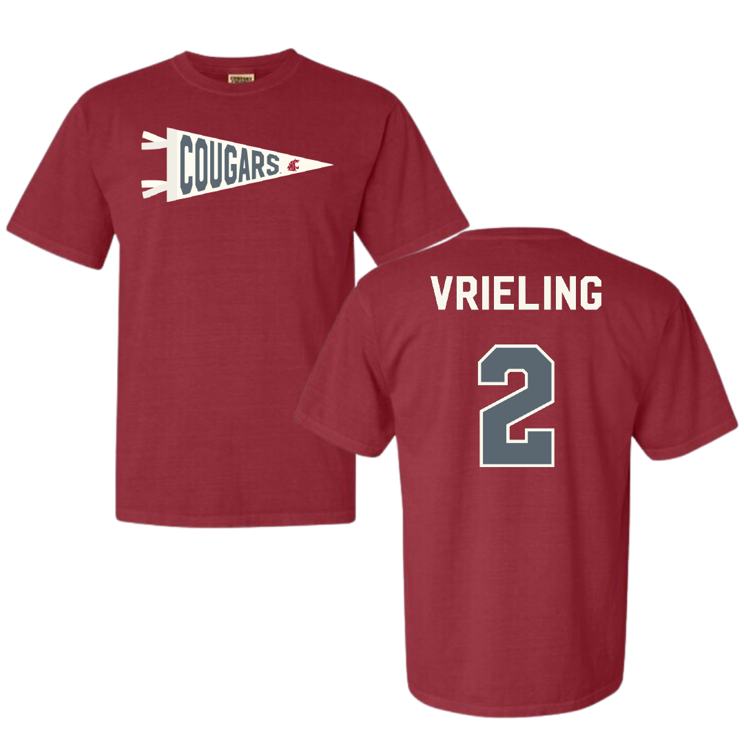 Washington State University Volleyball Cardinal Pennant Comfort Colors Tee - #2 Taryn Vrieling