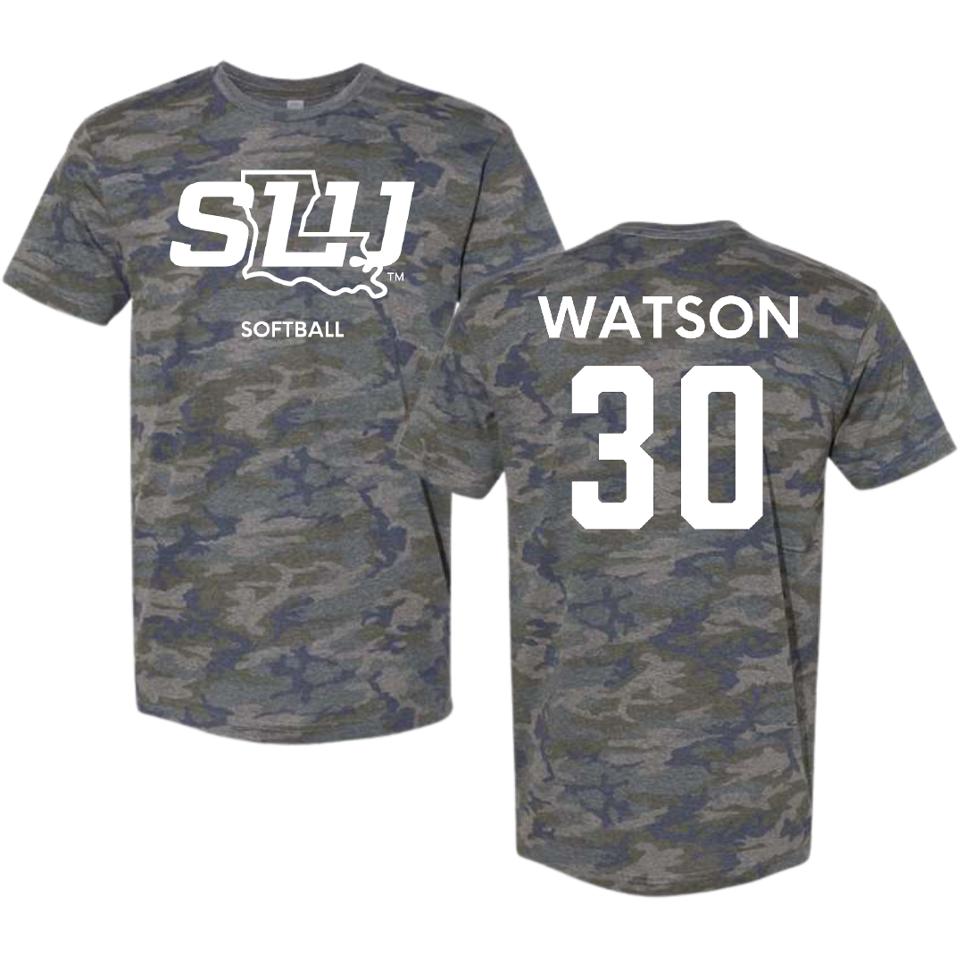 Southeastern Louisiana University Softball Vintage Camo Tee - #30 Ka’Lyn Watson