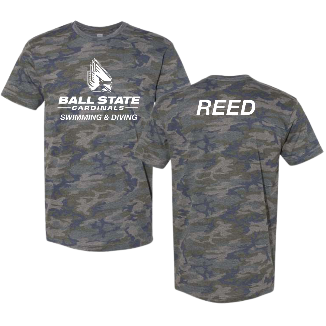 Ball State University Swimming & Diving Vintage Camo Tee - Kenny Reed