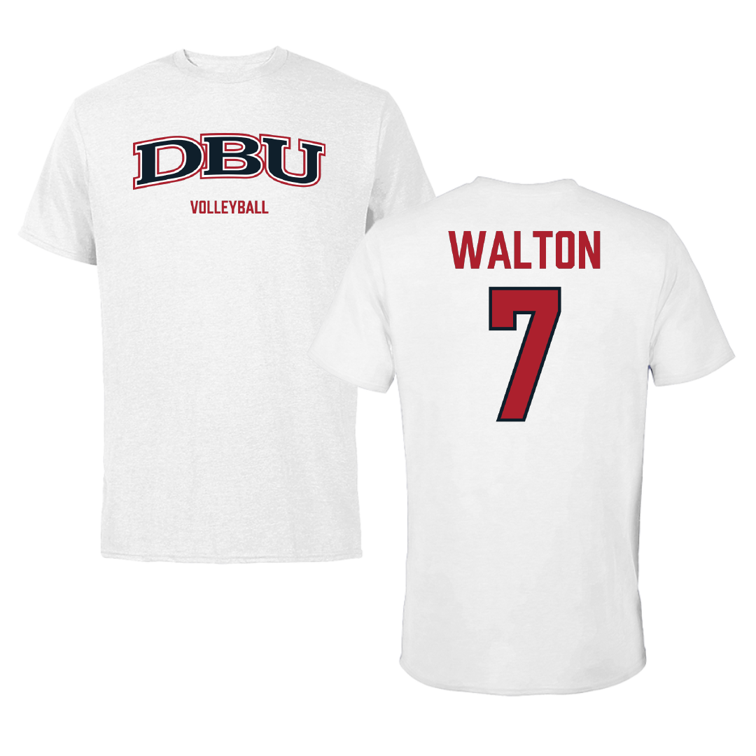 Dallas Baptist University Volleyball (W) White Tee - #7 Aryn Walton