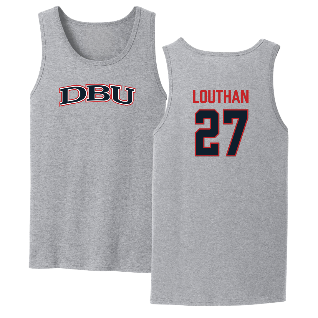 Dallas Baptist University Soccer Sport Gray Tank Top - #27 Anne Louthan