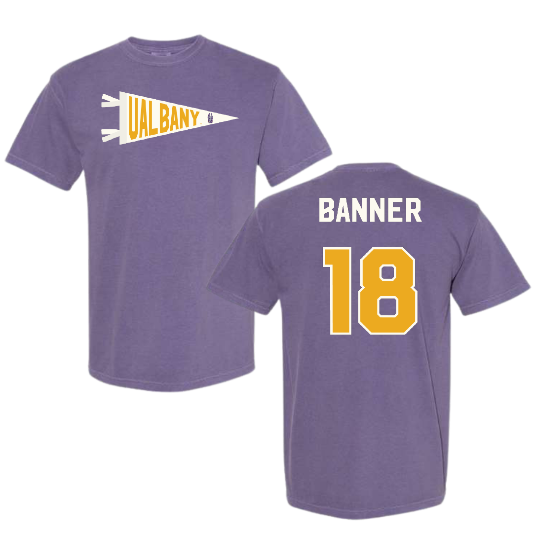 University at Albany Baseball Purple Pennant Comfort Colors Tee - #18 Dylan Banner