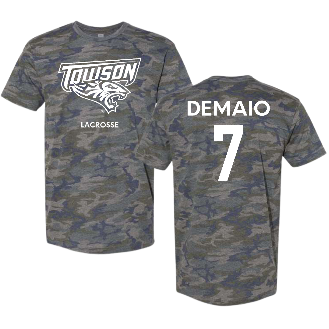 Towson University Lacrosse (W) Vintage Camo Tee - #7 Luca DeMaio