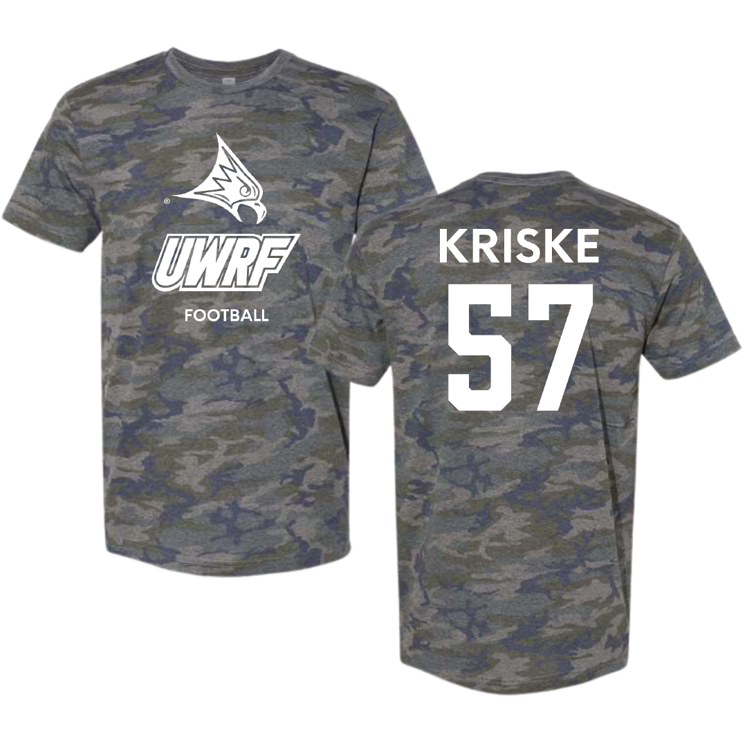 University of Wisconsin-River Falls Football Vintage Camo Tee - #57 Dawson Kriske