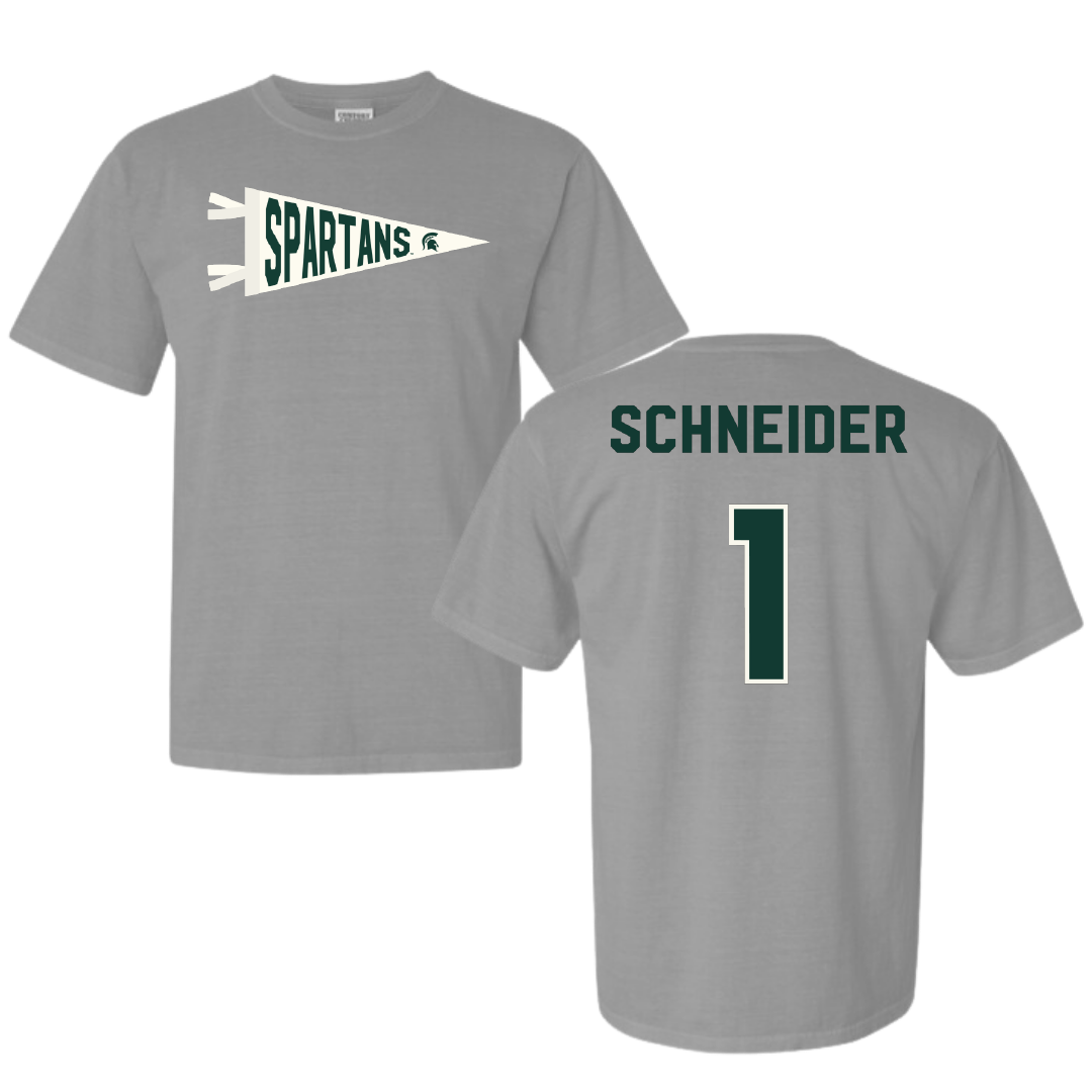 Michigan State University Volleyball Light Gray Pennant Comfort Colors Tee - #1 Lia Schneider