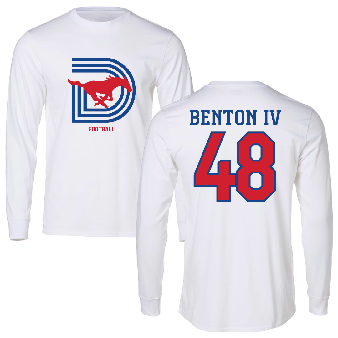 Southern Methodist University Football White Long Sleeve - #48 Will Benton IV