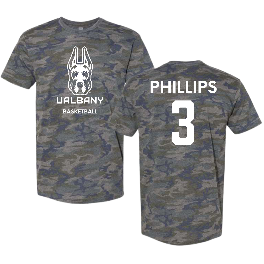 University at Albany Basketball (W) Vintage Camo Tee - #3 Lilly Phillips