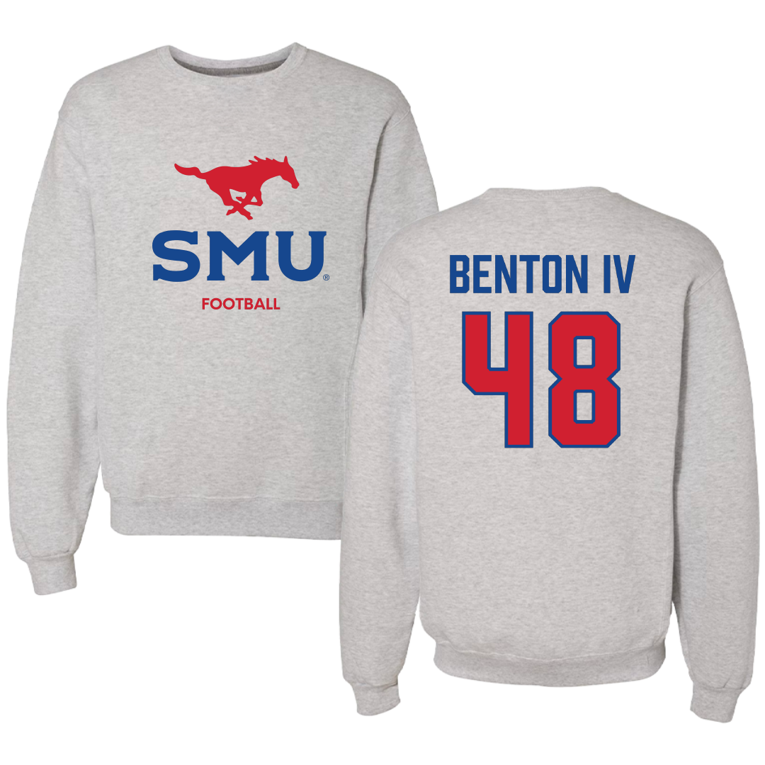 Southern Methodist University Football Light Gray Crewneck - #48 Will Benton IV