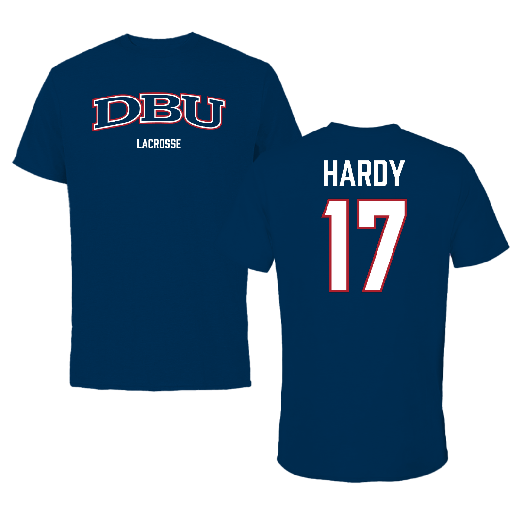 Dallas Baptist University Lacrosse (M) Navy Tee - #17 Austin Hardy