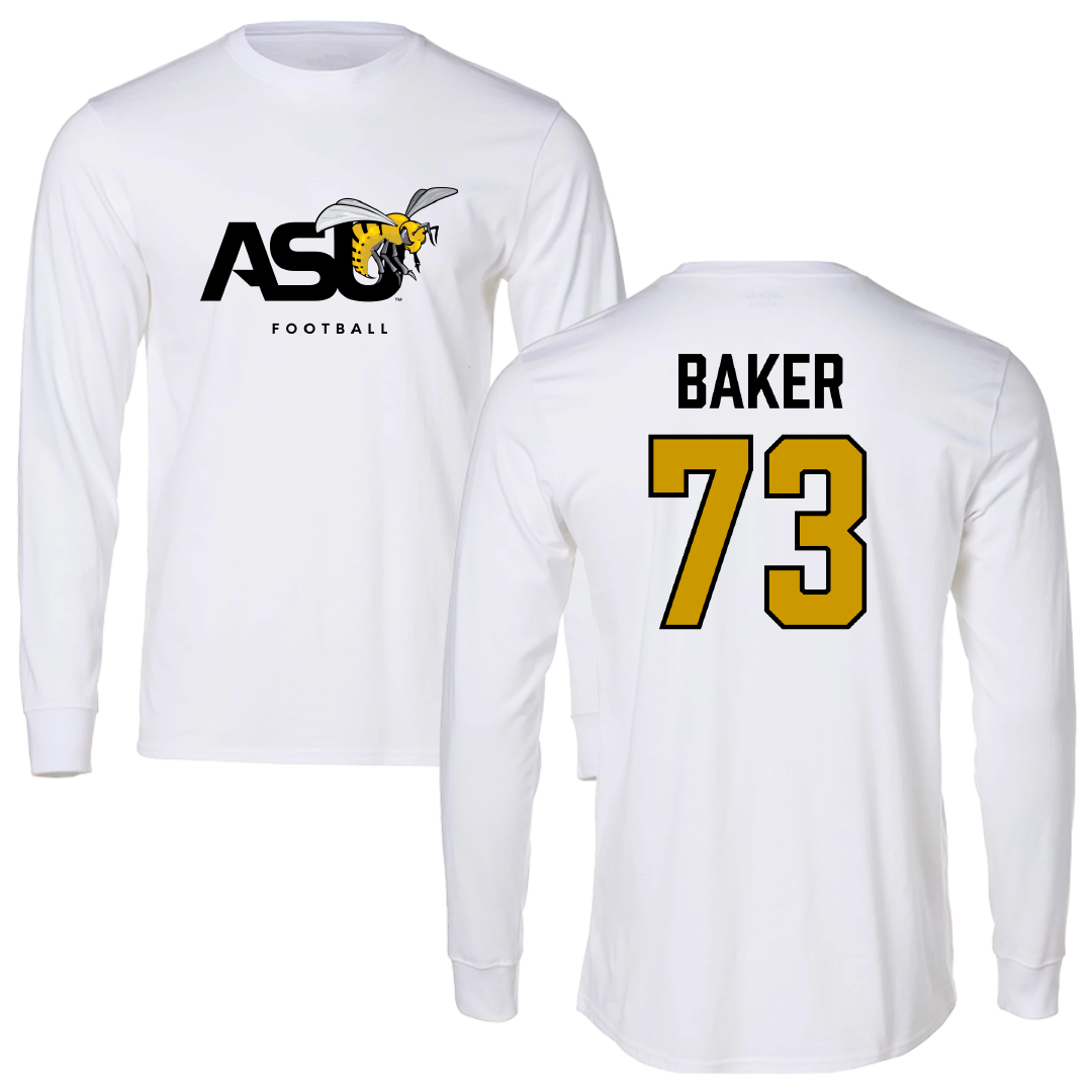 Alabama State University Football White Performance Long Sleeve - #73 Elijah Baker
