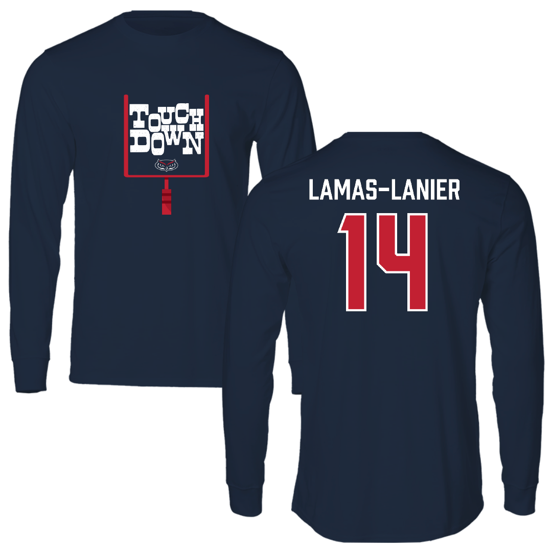 Florida Atlantic University Football Navy Touchdown Performance Long Sleeve - #14 Courtney Lamas-Lanier