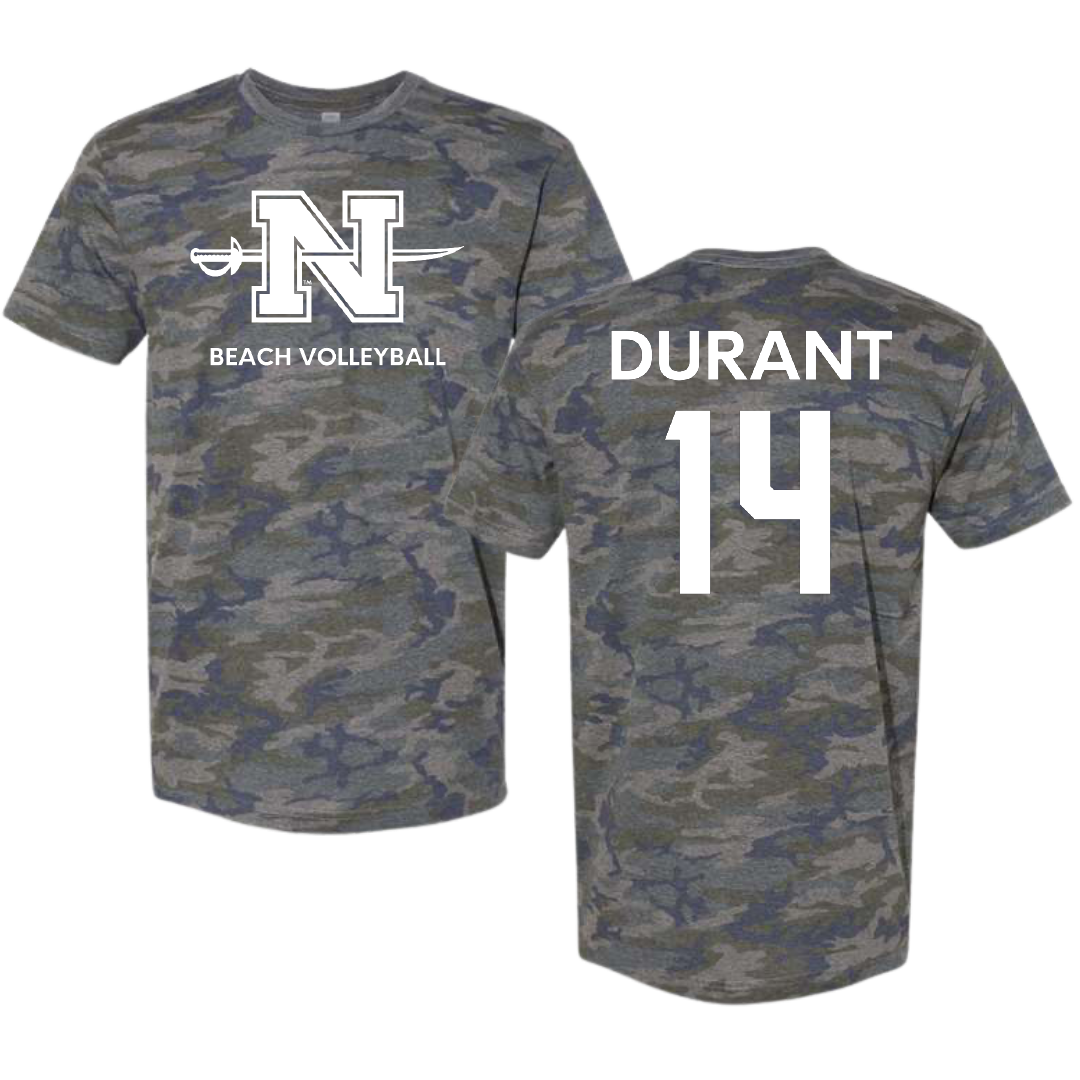 Nicholls State University Beach Volleyball Vintage Camo Tee - #14 Bethanie Durant