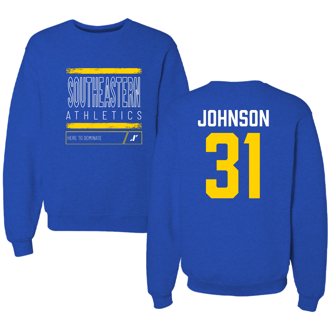 Southeastern Oklahoma State University Baseball Blue Dominate Crewneck - #31 Luke Johnson