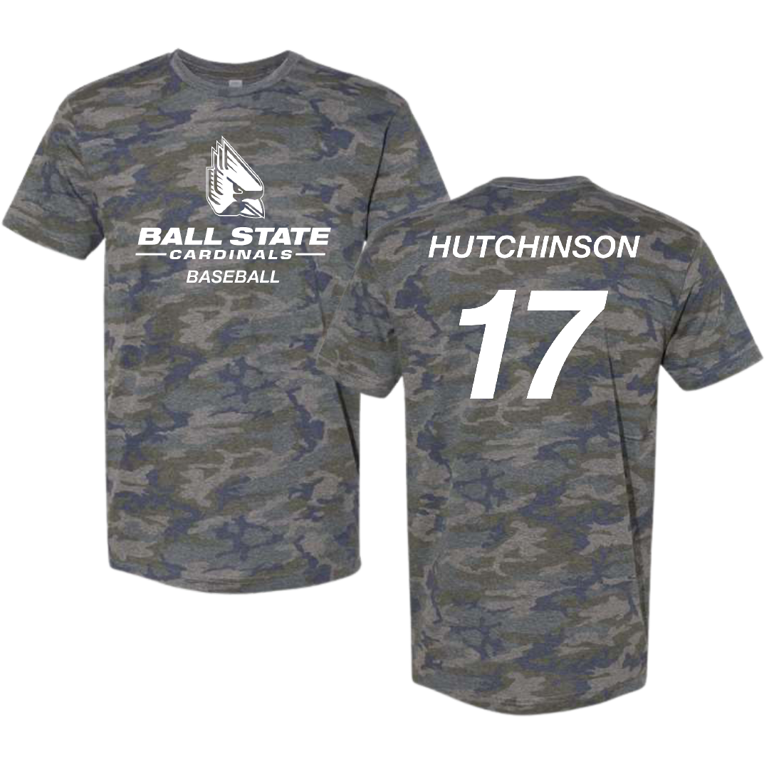 Ball State University Baseball Vintage Camo Tee - #17 Connor Hutchinson