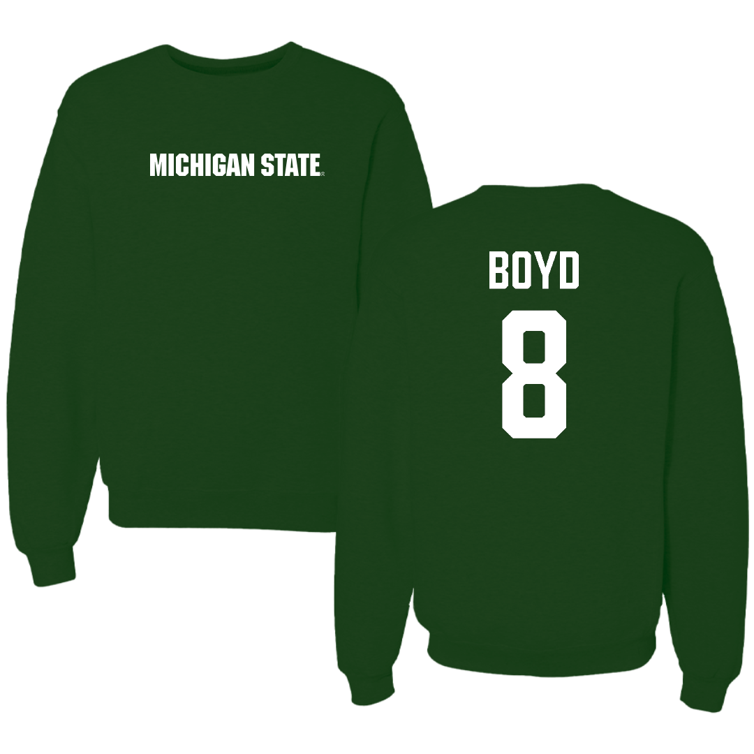 Michigan State University Football Forest Green Crewneck - #8 Evan Boyd
