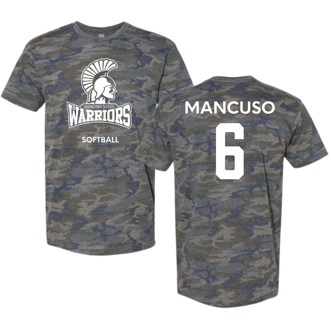 Winona State University Softball Vintage Camo Tee - #6 Tiegan Mancuso