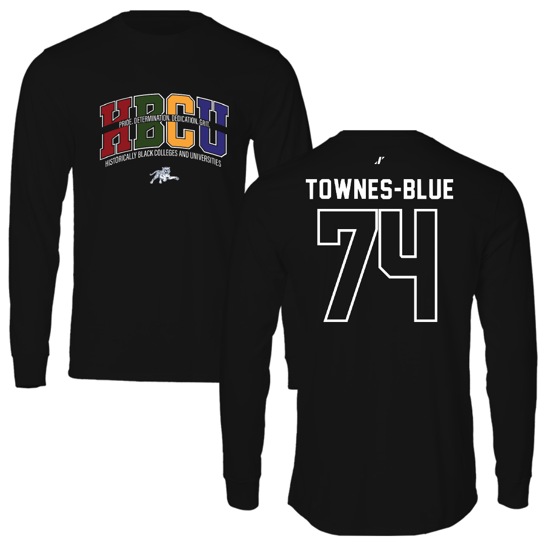 Jackson State University Football Black HBCU Long Sleeve - #74 D’Andre Townes-Blue