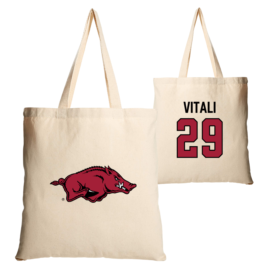 University of Arkansas Soccer Tan Canvas Tote Bag - #29 Evie Vitali