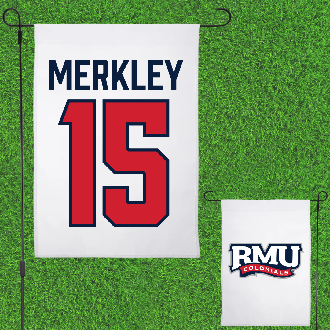 Robert Morris University Ice Hockey White Garden Flag - #15 Charles Merkley